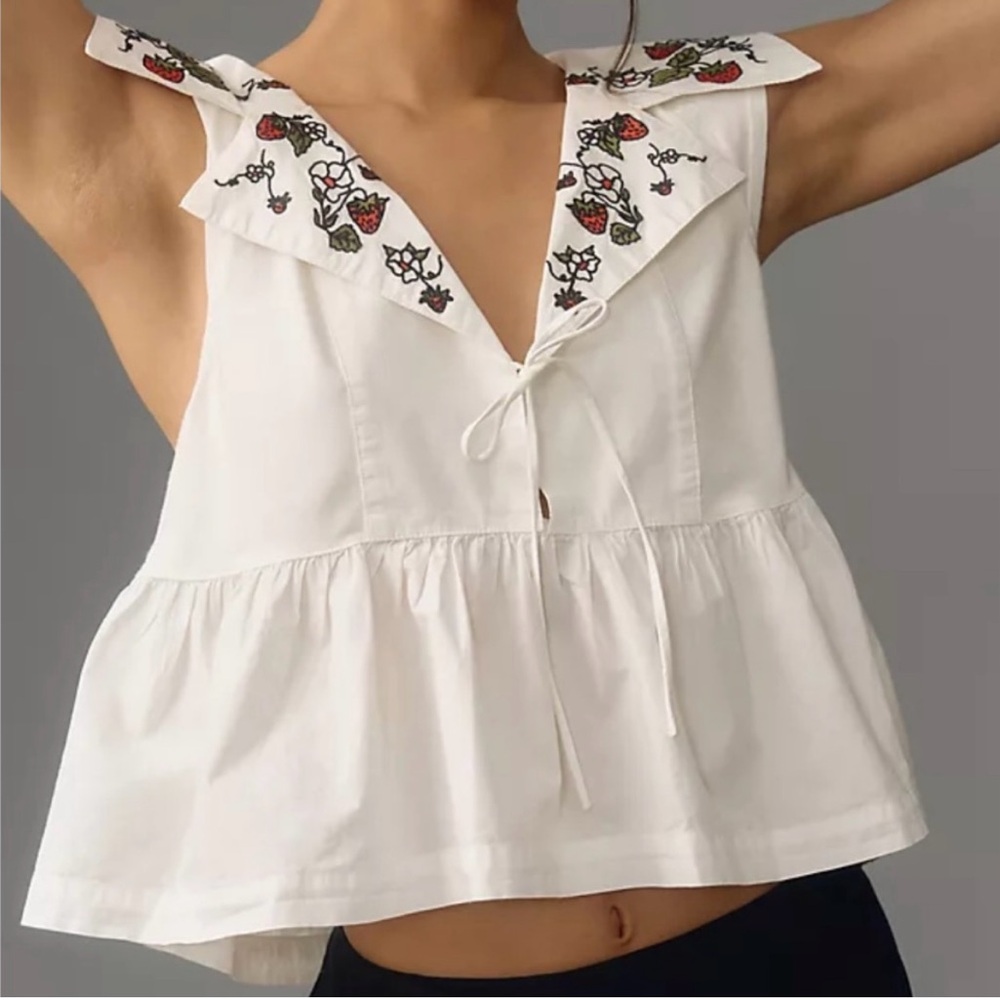 Anthropologie White Embroidered Blouse